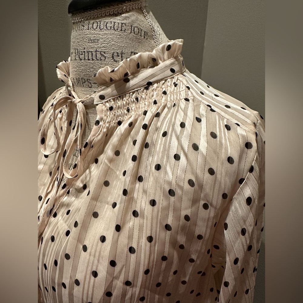 Ophelia Roe Blush Pink and Black Polka-Dot Shimmer Blouse GUC - Picture 5 of 11